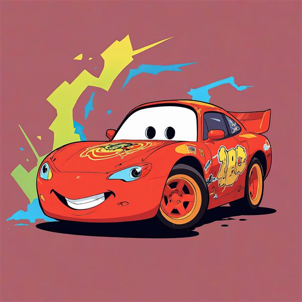 مک‌کوئین (لایتنینگ) انیمیشن ماشین‌ها تصویر وکتور ماشین قرمز ۲۰ با پس‌زمینه پاپ‌آرت رنگی