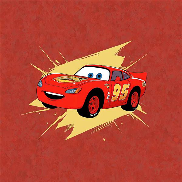 مک‌کوئین (لایتنینگ) انیمیشن ماشین‌ها تصویر وکتور ماشین قرمز ۹۵ با پس‌زمینه انفجاری زرد