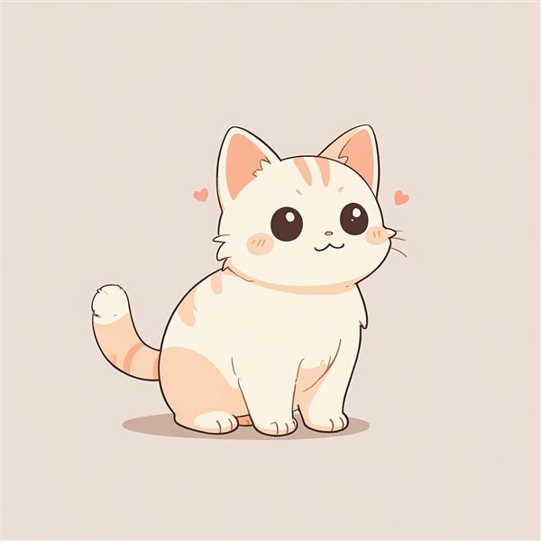 بچه گربه انیمه‌ای کرمی نشسته (نکو) تصویر کارتونی با قلب‌های کوچک وکتور اورجینال برای تابلو