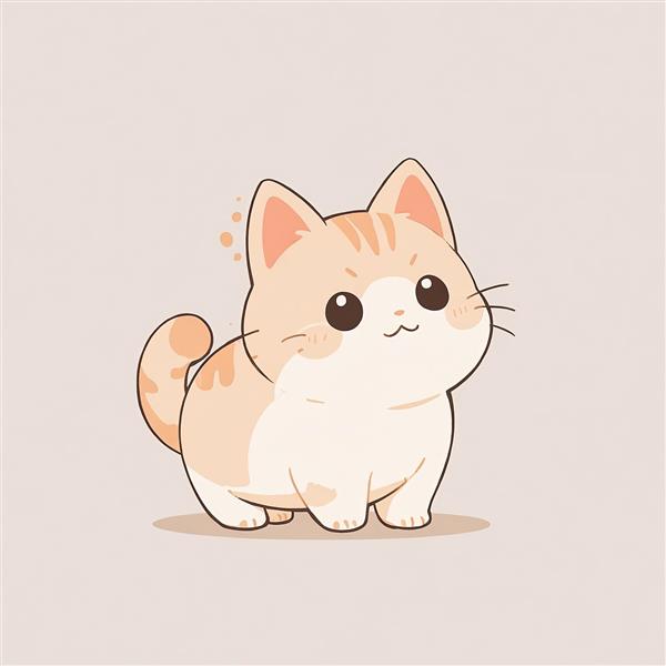 بچه گربه انیمه‌ای بژ و سفید ایستاده (نکو) تصویر عروسکی مینیمال کیفیت بالا برای دکور اتاق کودک