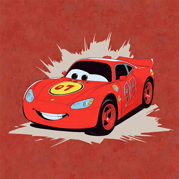 مک‌کوئین (لایتنینگ) انیمیشن ماشین‌ها تصویر وکتور ماشین قرمز با پس‌زمینه انفجار رنگی