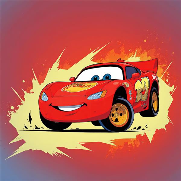 مک‌کوئین (لایتنینگ) انیمیشن ماشین‌ها تصویر وکتور ماشین قرمز با پس‌زمینه انفجار رنگی