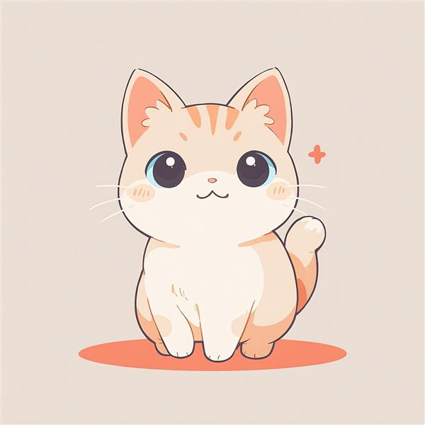 بچه گربه انیمه‌ای نارنجی نشسته (نکو) تصویر کارتونی با چشمان آبی و برق ستاره‌ای وکتور چاپی