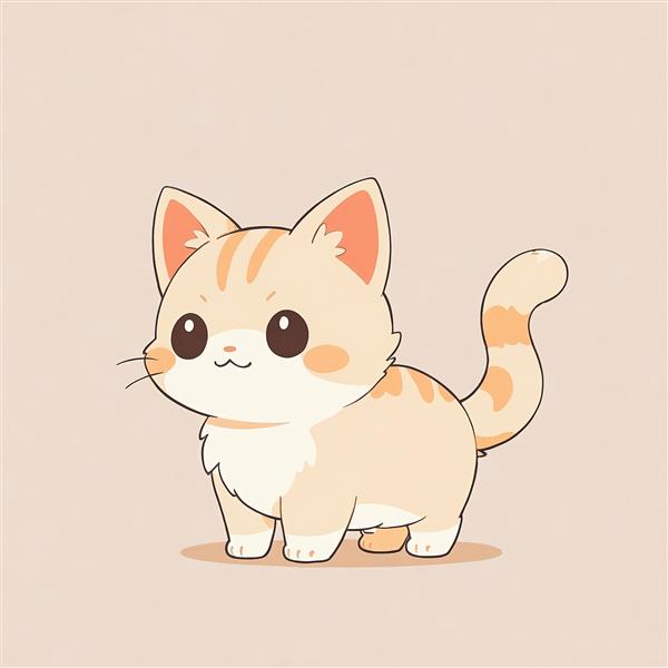 بچه گربه انیمه‌ای نارنجی و سفید ایستاده (نکو) تصویر عروسکی پشمالو مناسب برای چاپ پوستر