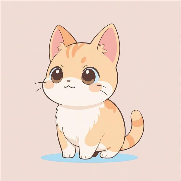 بچه گربه انیمه‌ای نارنجی و بژ (نکو) تصویر کارتونی نشسته وکتور اورجینال برای تابلو