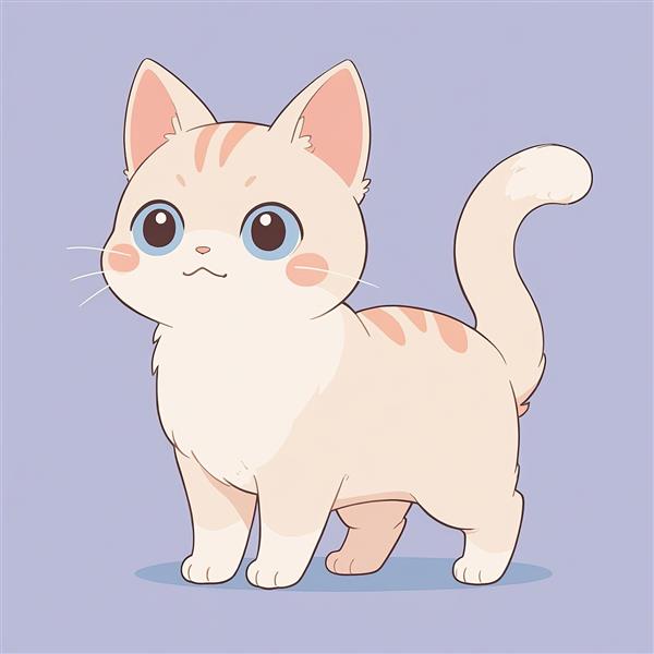 بچه گربه انیمه‌ای بژ ایستاده (نکو) تصویر کارتونی با چشمان آبی وکتور برای دکوراسیون اتاق کودک