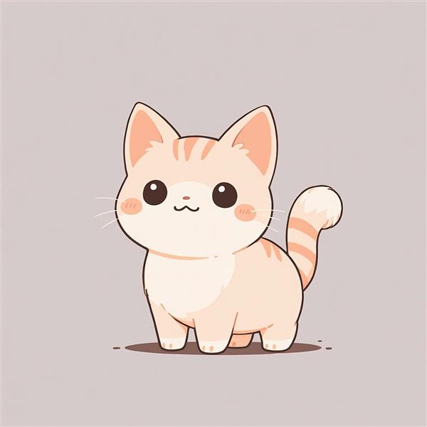 بچه گربه انیمه‌ای بژ و نارنجی (نکو) تصویر عروسکی ایستاده پس زمینه خاکستری وکتور چاپی