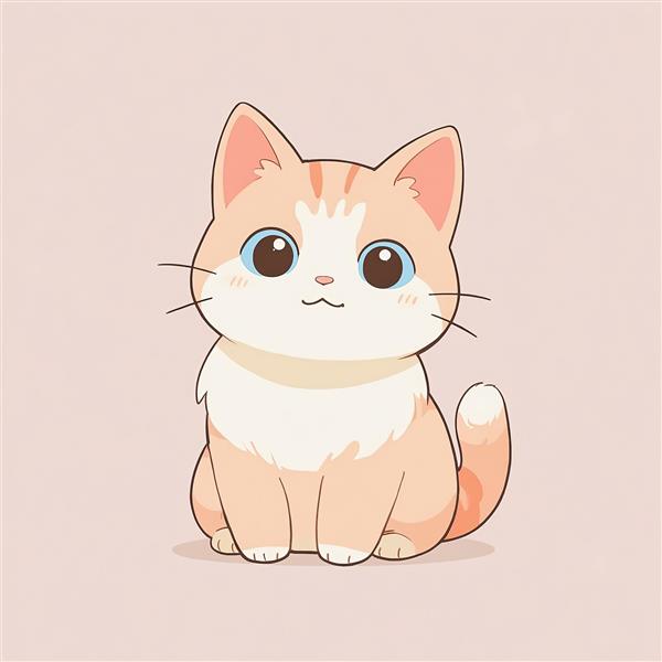 بچه گربه انیمه‌ای نارنجی و سفید (نکو) تصویر کارتونی پشمالو نشسته مناسب چاپ عریض