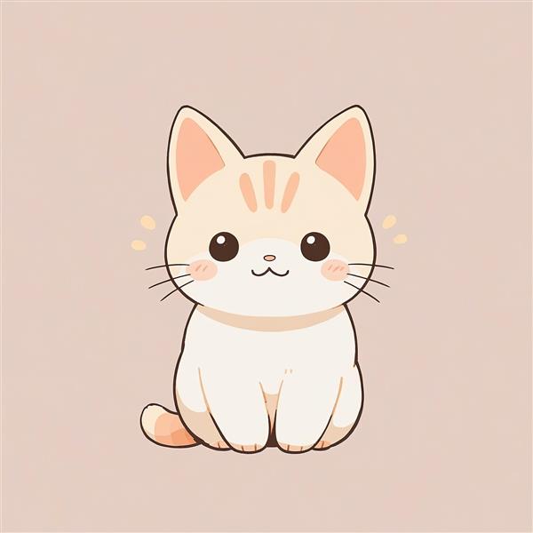 بچه گربه انیمه‌ای بژ نشسته (نکو) تصویر کارتونی با دم کوچک وکتور اورجینال برای تابلو