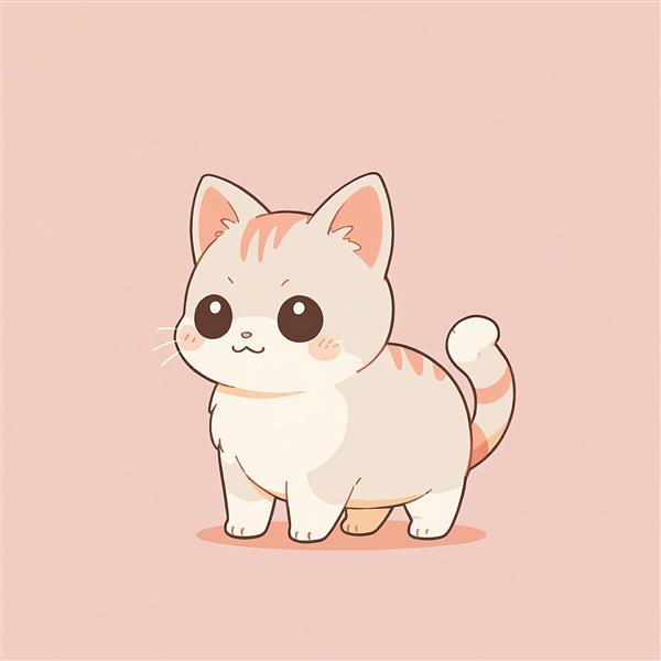 بچه گربه انیمه‌ای بژ و صورتی (نکو) تصویر کیوت کارتونی ایستاده وکتور برای چاپ تابلو