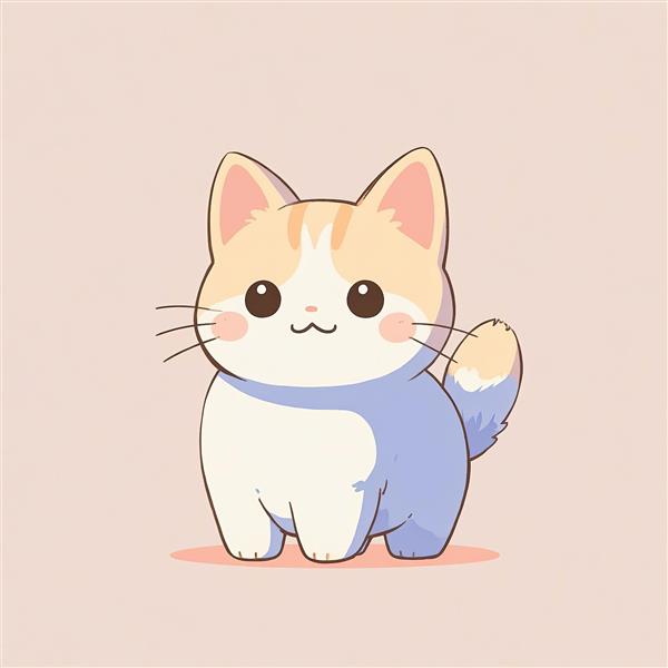 بچه گربه انیمه‌ای نارنجی و بنفش (نکو) تصویر عروسکی مینیمال نشسته عکس چاپی با کیفیت