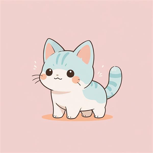 بچه گربه انیمه‌ای آبی و سفید (نکو) تصویر کیوت کارتونی ایستاده وکتور برای دکور پوستر