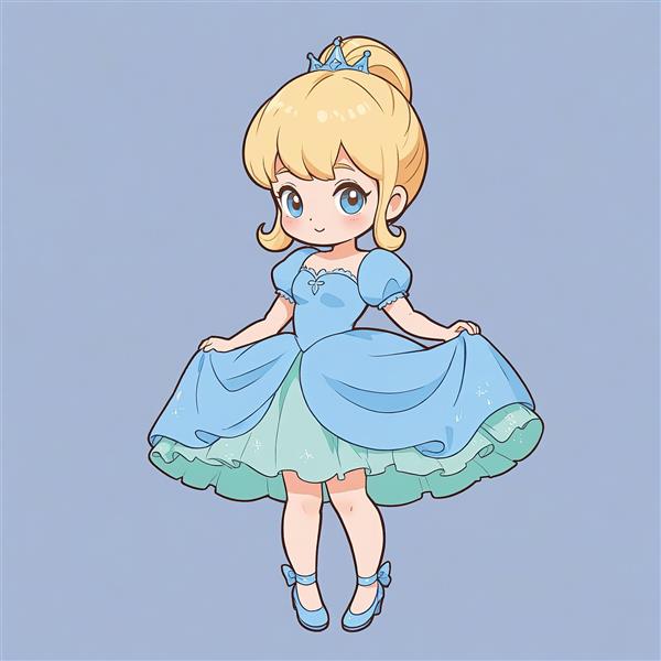 پرنسس دیزنی (سیندرلا) تصویر انیمه‌ای ایستاده لباس آبی و فیروزه‌ای عکس اورجینال برای دکور