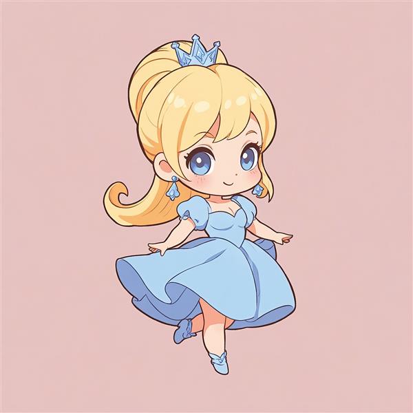 پرنسس دیزنی (سیندرلا) تصویر کارتونی عروسکی مو طلایی لباس آبی وکتور برای چاپ تابلو