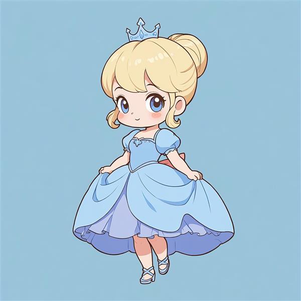 سیندرلا چیبی: تصویر شاهزاده خانم بلوند با موهای جمع شده (بالا) و کفش‌های بندی پاشنه‌دار