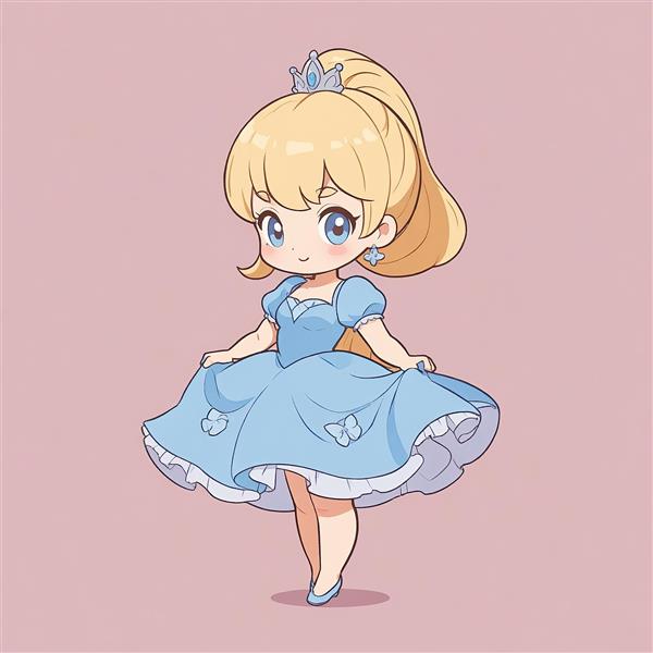 سیندرلا چیبی: تصویر شاهزاده خانم بلوند با موهای دم اسبی بلند و گوشواره ستاره‌ای آبی