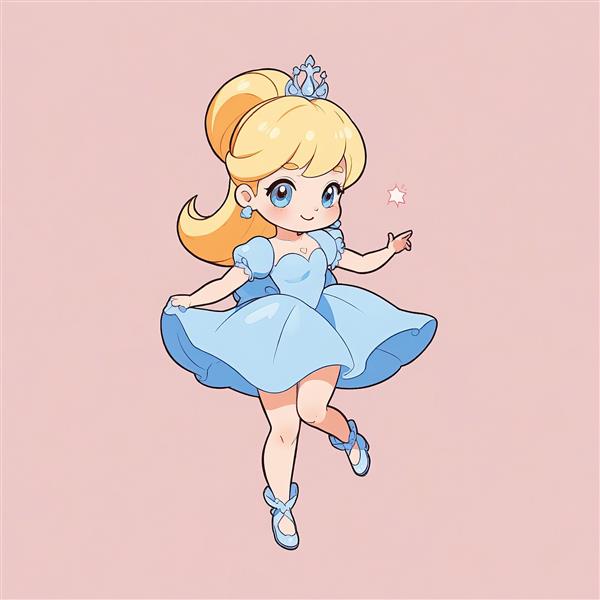 سیندرلا چیبی: تصویر اکشن شاهزاده خانم بلوند در حال رقص باله با عصای جادویی ستاره‌ای