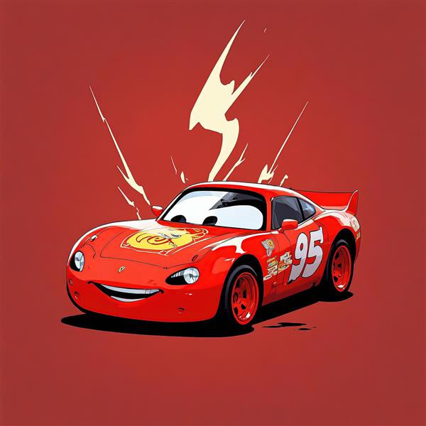 لایتنینگ مک‌کوئین: تصویر سه رخ ماشین مسابقه شماره ۹۵ با رنگ قرمز و نورهای تند (انرژی) دور بدنه