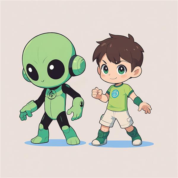 بن تنیسون چيبی با بیگ بوی (فضایی سبز) با لباس شورت و تیشرت وکتور