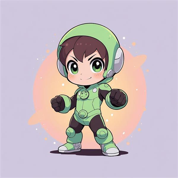 بن تنیسون چيبی با لباس کلاهدار فضانورد سبز وکتور پوستر و تابلو