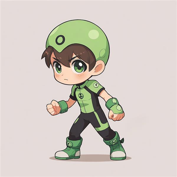 بن تنیسون چيبی با کلاه کاسکت سبز و یونیفرم قدرت ایستاده وکتور