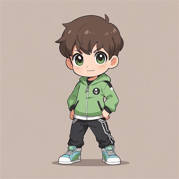 بن تنیسون کارتونی چيبی با لباس سبز ورزشی تصویر وکتور دکوراتیو