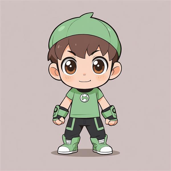 ایلاستریشن بن تنیسون با کلاه سبز و دستکش، وکتور چیبی باکیفیت برای چاپ محصولات دکوراتیو