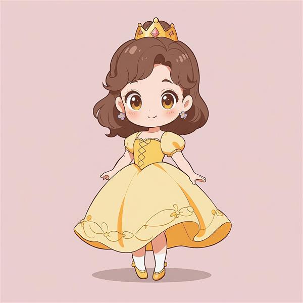 طرح گرافیکی بل با تاج و پیراهن توپ‌دار زرد، وکتور چیبی از شاهزاده دیزنی برای پوستر دیواری