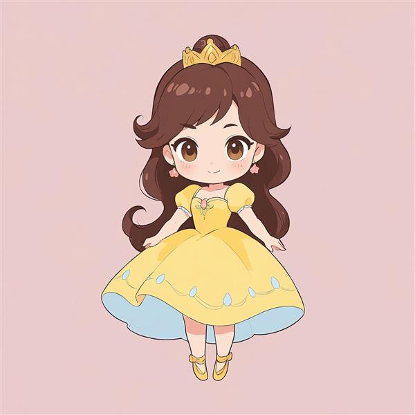بل انیمیشن دیو و دلبر، شاهزاده دیزنی با لباس زرد، تصویر فانتزی دخترانه چیبی/کاوایی