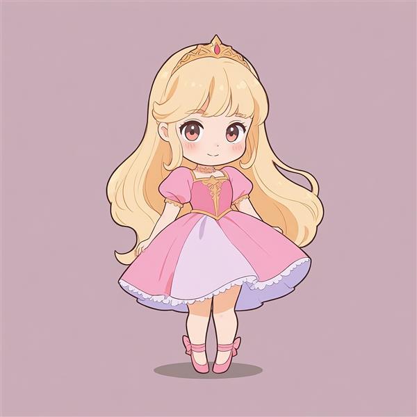 پرنسس چیبی پاستلی بلوند با پیراهن باله صورتی مایل به یاسی برای چاپ دکوراتیو