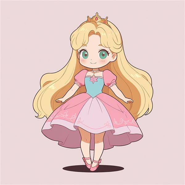 طرح وکتور آرورا عروسکی با لباس صورتی و آبی، تصویر کارتونی با کیفیت بالا برای چاپ پوستر