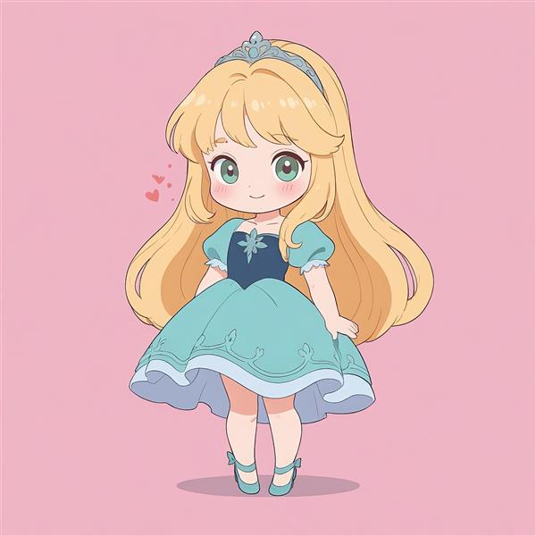 عکس کارتونی آرورا چیبی (پرنسس زیبای خفته) با پیراهن آبی و تاج نقره‌ای، وکتور فانتزی مناسب دکور اتاق دخترانه