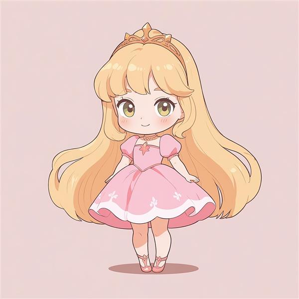 تصویر عروسکی پرنسس آرورا با موهای طلایی بلند و پیراهن صورتی، طرح گرافیکی زیبای خفته برای چاپ و دکور