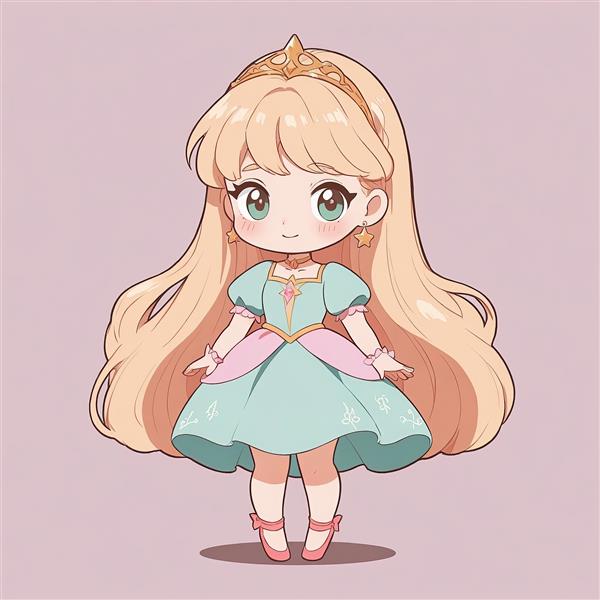 وکتور پرنسس آرورا چیبی (زیبای خفته) با لباس سبز فیروزه‌ای، تصویر کارتونی عروسکی برای تم تولد و اتاق کودک