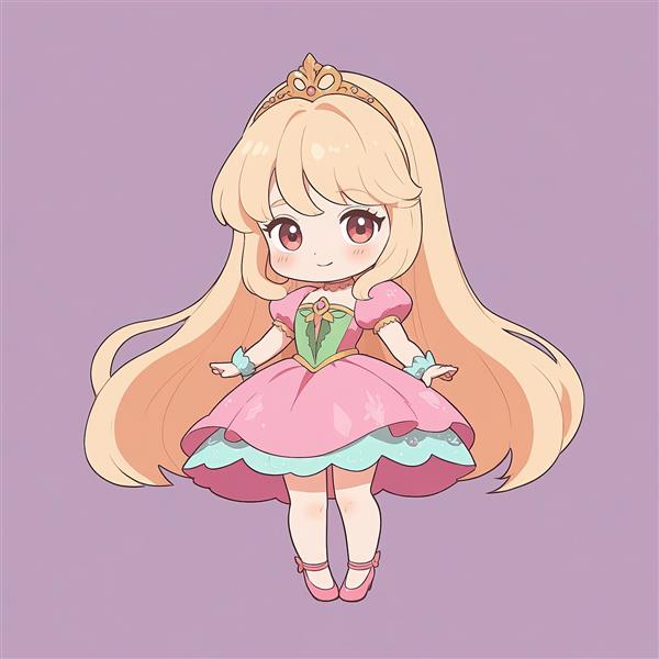 وکتور شاهزاده آرورا با موهای بلند بلوند، تاج و لباس صورتی با تزیینات سبز