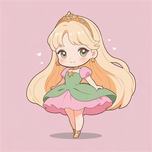 تصویر شاهزاده آرورا با لباس سبز و صورتی و تاج طلایی (طرح فانتزی)