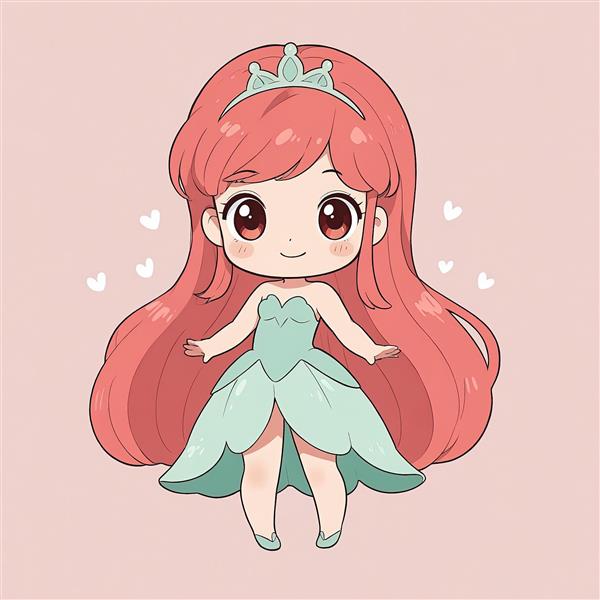 تصویر کاراکتر آریل شاهزاده با دامن پره‌ای آبی و پس زمینه قلبی صورتی