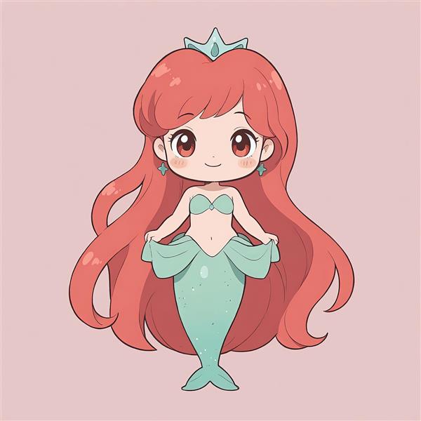 وکتور پری دریایی آریل فانتزی با تاج صدفی و موهای بلند مناسب چاپ عریض