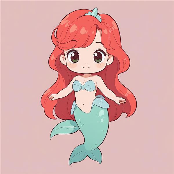 تصویر وکتور پری دریایی آریل با دم کوتاه و تاج صدفی برای طراحی لیبل و استیکر