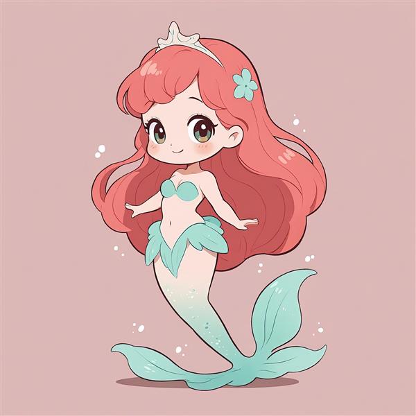 طرح پری دریایی آریل با تاج صدفی و گل آبی روی مو مناسب تِم‌های دریایی