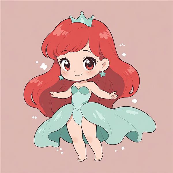 وکتور شاهزاده آریل گوگولی با تاج سبز و لباس پره‌ای برای محصولات چاپی کودک