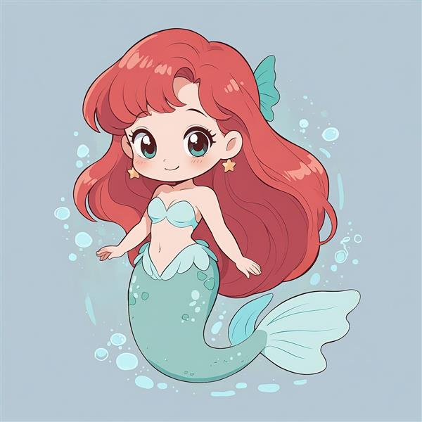 وکتور پری دریایی آریل با دم آبی و گوشواره ستاره‌ای برای تصویرسازی و کتاب کودک