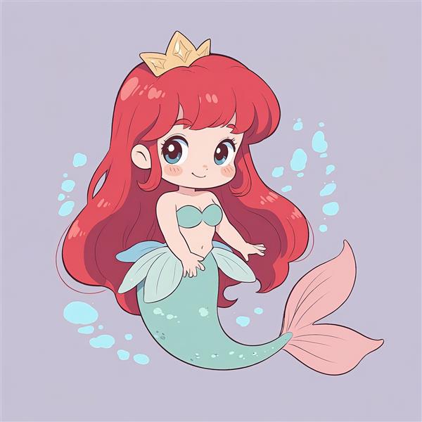 وکتور پری دریایی آریل فانتزی با تاج طلایی و دم صورتی مناسب محصولات چاپی