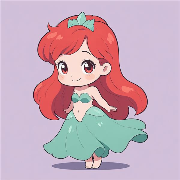 تصویر شاهزاده کارتونی آریل در حال رقص با لباس پرنسسی آبی و تاج فانتزی