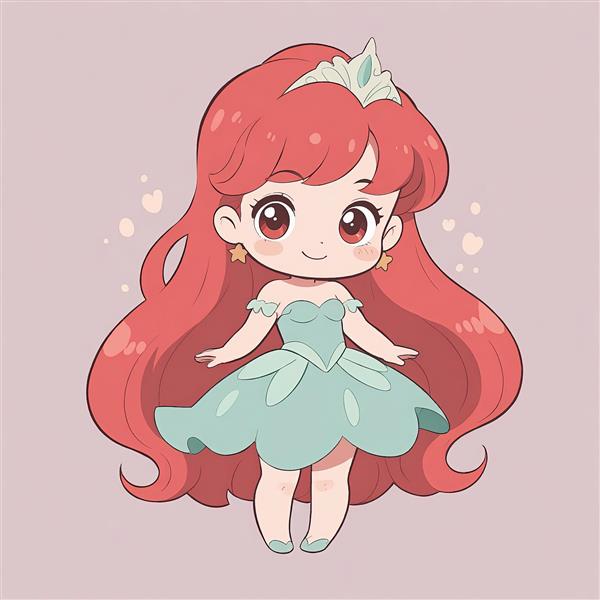 طرح گرافیکی کاراکتر پرنسس آریل مو قرمز با تاج و قلب‌های کوچک برای محصولات چاپی