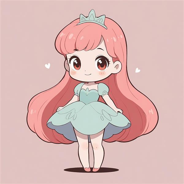 تصویر عروسکی آریل کارتونی مو بلند صورتی با لباس شاهزاده آبی و تاج کوچک