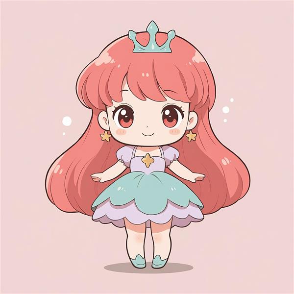 تصویر کاراکتر کارتونی بامزه پرنسس آریل مو قرمز با تاج و گوشواره ستاره‌ای