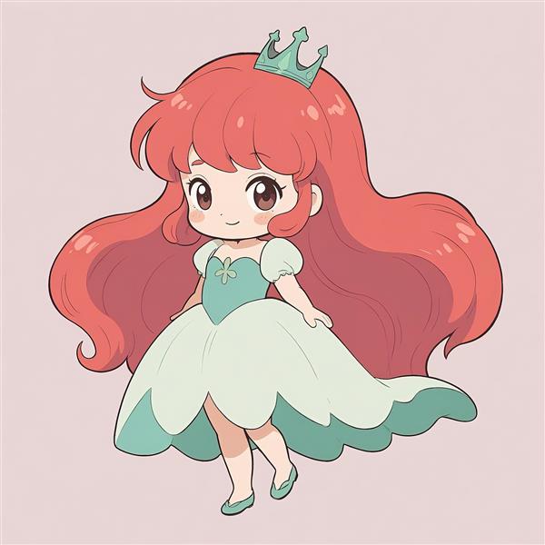 تصویر کارتونی شاهزاده آریل بامزه با لباس پرنسسی سبز آبی برای چاپ دکوراتیو