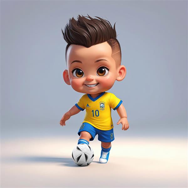 نیمار کارتونی خندان در حال کنترل توپ با لباس تیم ملی برزیل