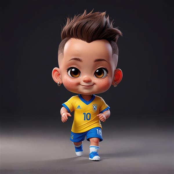 نیمار کارتونی جوان با پیراهن شماره 10 برزیل در حال دویدن